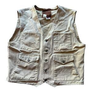 Vtg Beige Utility Rugged Gorpcore Canvas Vest XL Made In USA Outdoor Ranch